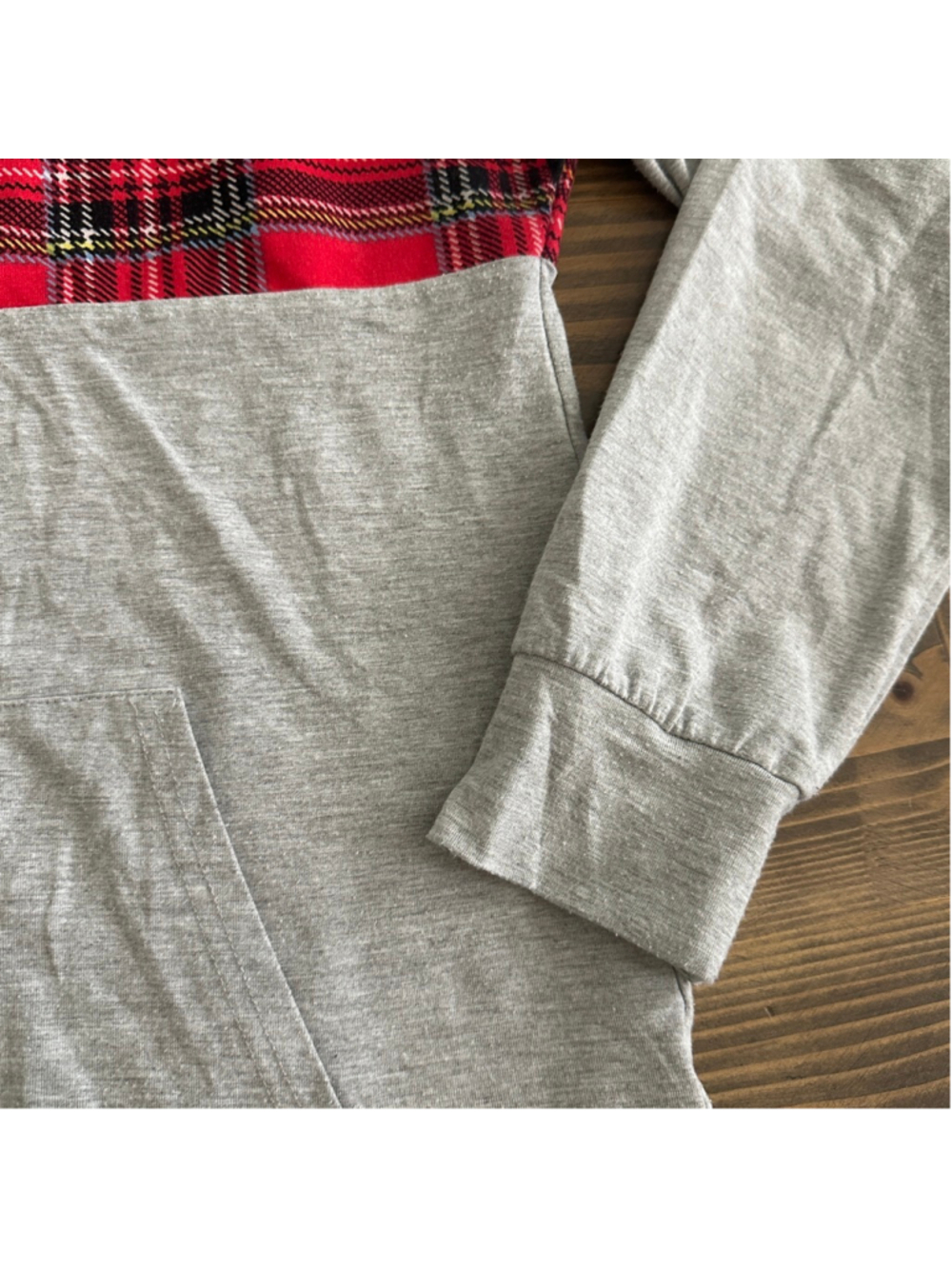 Womens Simply Southern Red Plaid Gray 1/4 Zip Thin Sweatshirt XXL Sequin Antlers - Picture 4 of 12